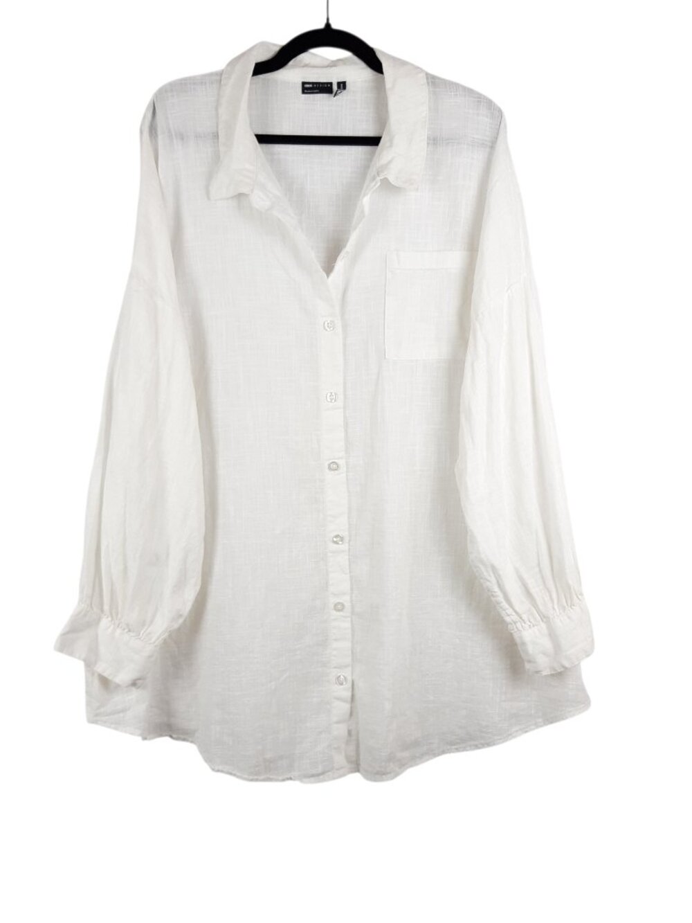 ASOS Cotton Textured Beach Shirt White Lightweight Long Sleeve Size 14